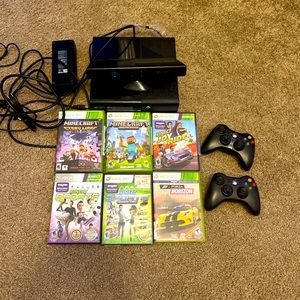 Xbox 360 bundle with kinect, controllers, and games